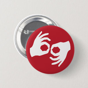 Symbool voor interpretatie van gebarentaal ronde button 5,7 cm