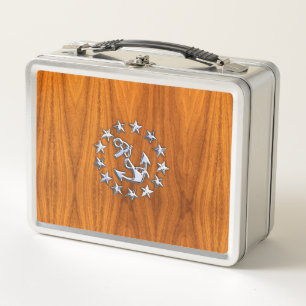 Symbool voor jachtvlag op Nautical Teak Wood Print