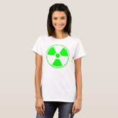 Symbool voor nucleaire radioactieve straling in gr t-shirt (Voorkant volledig)