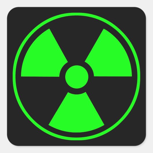 Symbool voor nucleaire radioactieve straling in gr vierkante sticker (Voorkant)