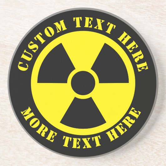 Symbool voor nucleaire radioactieve zwarte en gele zandsteen onderzetter (Voorkant)