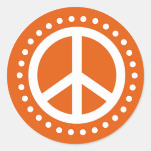 Symbool voor Oranje en wit Retro Polka Dot Peace-t Ronde Sticker