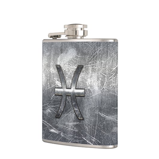 Symbool voor spisces-Zodiac in slijpstaal Heupfles (Links)