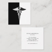 Symbool voor zwarte en witte kaduceus vierkante visitekaartje (Voorkant / Achterkant)