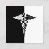 Symbool voor zwarte en witte kaduceus vierkante visitekaartje (Voorkant)