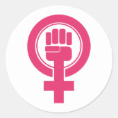 Symbool vrouwenvuist weerstaan ronde sticker (Voorkant)