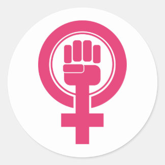 Symbool vrouwenvuist weerstaan ronde sticker