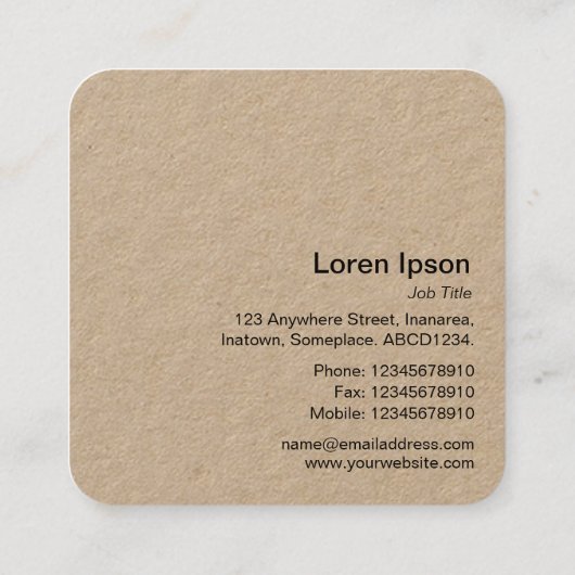 Symbool wereldbol - Kraft Vierkante Visitekaartje (Achterkant)