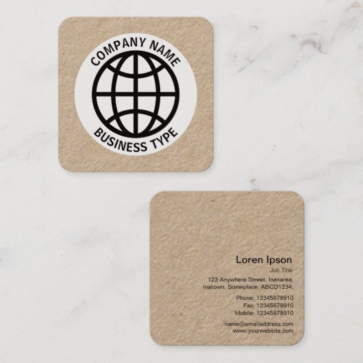 Symbool wereldbol - Kraft Vierkante Visitekaartje (Voorkant / Achterkant)