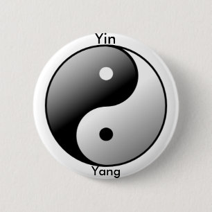 Symboolknop Yin Yang (zwart) Ronde Button 5,7 Cm