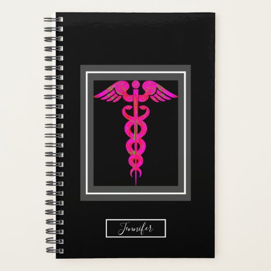 Symboolnaam van verpleegster Medical Black Roze Ca Planner (Voorkant)