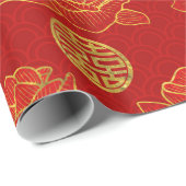 Symboolpatroon pony's en Gold Double Happiness Cadeaupapier (Rol Hoek)