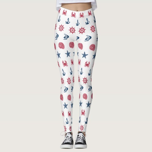 Symboolpatroon rood wit en blauw Zee Leggings (Voorkant)