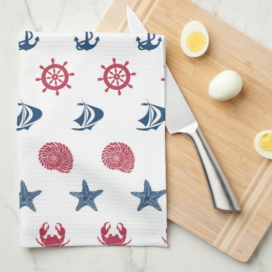 Symboolpatroon rood wit en blauw Zee Theedoek (Quarter Fold)