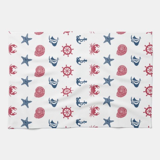 Symboolpatroon rood wit en blauw Zee Theedoek (Horizontaal)