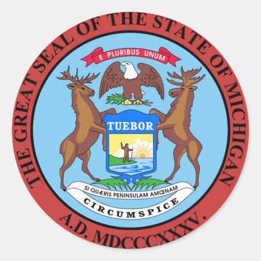 Symboolvlag Michigan state-seal america Ronde Sticker (Voorkant)