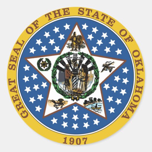 Symboolvlag Oklahoma staat van Amerikaanse staat Ronde Sticker (Voorkant)