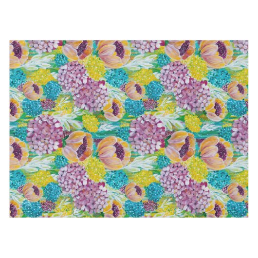 Symfonie Hortensia Klaproos Bloem Tafelkleed (Voorkant (Horizontaal))