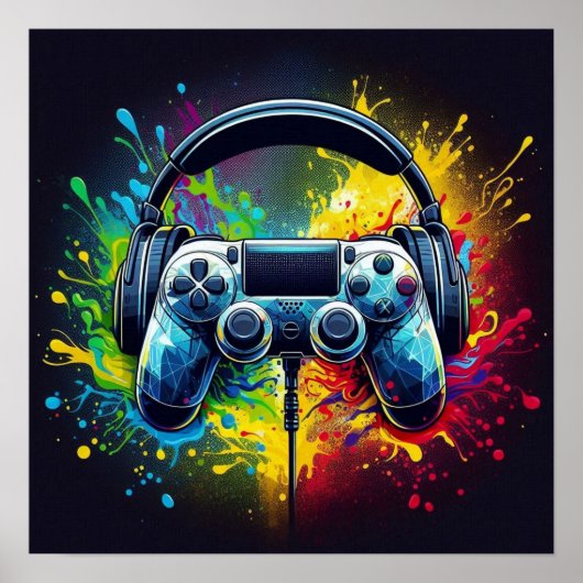 Symfonie van Pixels en Geluid: Trillende Gaming Ku Poster (Voorkant)