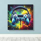 Symfonie van Pixels & Geluid Levendig Gamen Canvas Afdruk (Insitu (Houten vloer))