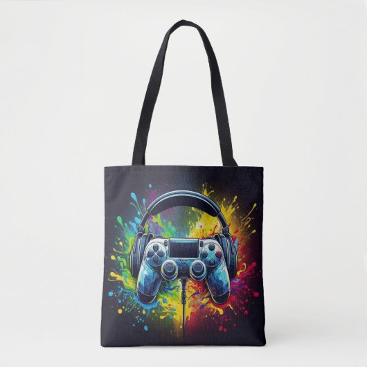Symfonie van Pixels & Sound: Levendige gaming kuns Tote Bag (Voorkant)