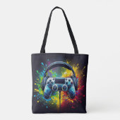 Symfonie van Pixels & Sound: Levendige gaming kuns Tote Bag (Achterkant)