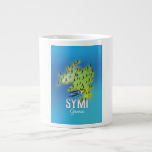 Symi eiland kaart Griekenland reisposter. Grote Koffiekop