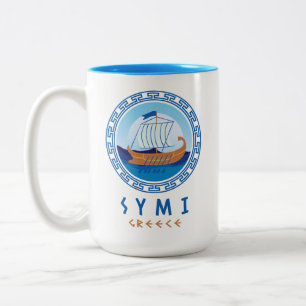 Symi, Griekenland Grieks scheepsontwerp Tweekleurige Koffiemok