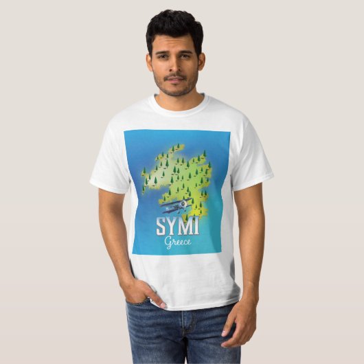 Symi Island Map Greece reisposter. T-shirt (Voorkant volledig)