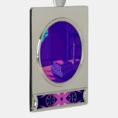 Symmetrical Abstract Pattern in Purple and White Verzilverd Banner Ornament (Rechts)