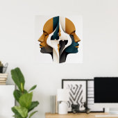 Symmetrical Abstract Portrait in Ochre and Slate Poster (Thuiskantoor)