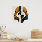 Symmetrical Abstract Portrait in Ochre and Slate Poster (Keuken)