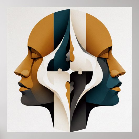 Symmetrical Abstract Portrait in Ochre and Slate Poster (Voorkant)