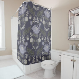 Symmetrical dark purple floral pattern douchegordijn