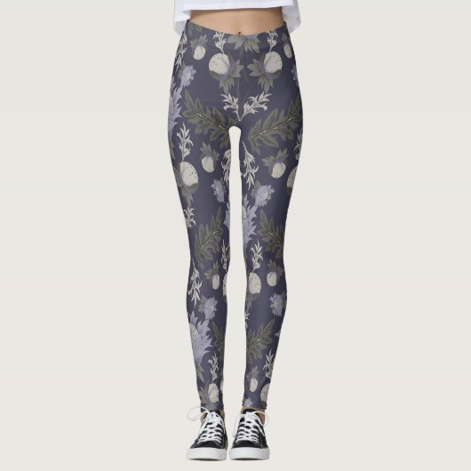 Symmetrical dark purple floral pattern leggings (Voorkant)