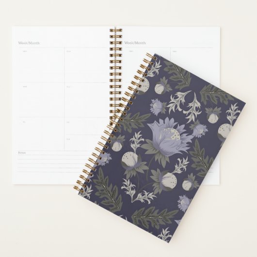 Symmetrical dark purple floral pattern planner (Display)