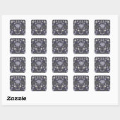Symmetrical dark purple floral pattern vierkante sticker (Vel)