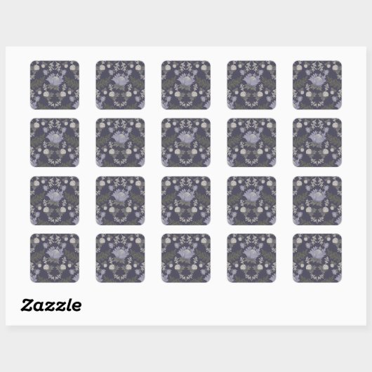 Symmetrical dark purple floral pattern vierkante sticker (Vel)
