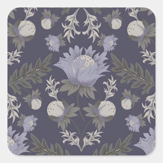 Symmetrical dark purple floral pattern vierkante sticker (Voorkant)