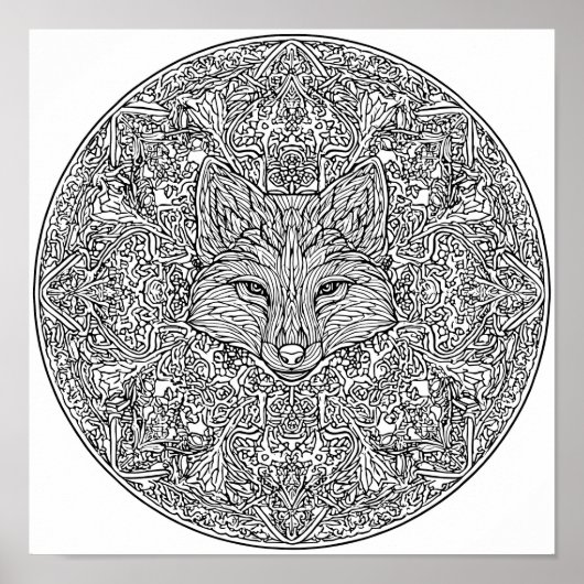 Symmetrical Fox Christmas Mandala Template Poster (Voorkant)