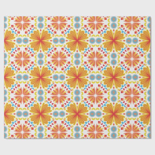 symmetrical pattern of orange and yellow flowers  cadeaupapier (Vlak)