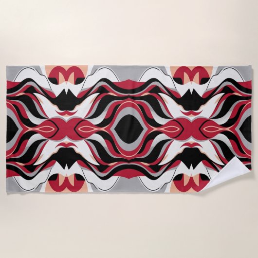 Symmetrical Red and Black Abstract Flow Pattern Strandlaken (Voorkant)