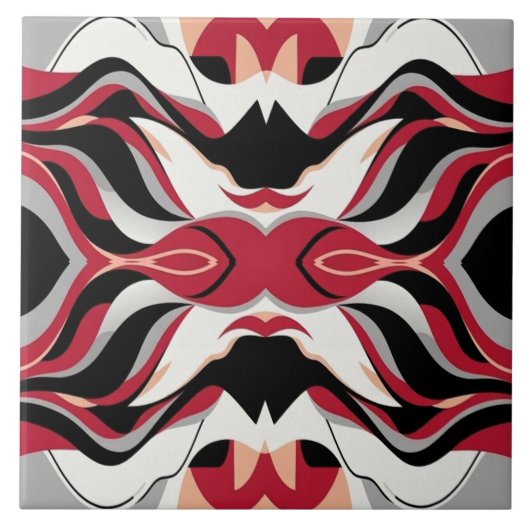 Symmetrical Red and Black Abstract Flow Pattern Tegeltje (Voorkant)