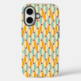 Symmetrical retro pattern with interlocking teal iPhone 16 hoesje
