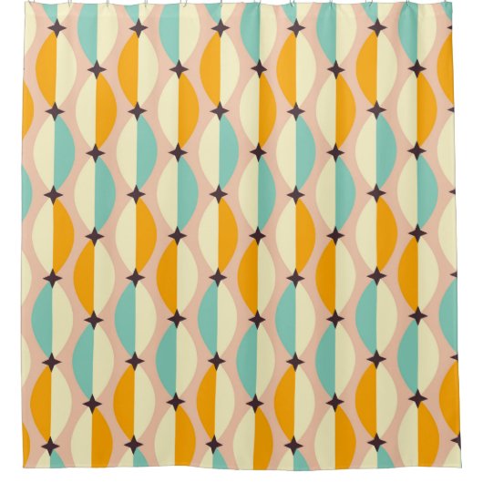 Symmetrical retro pattern with interlocking teal douchegordijn (Voorkant)