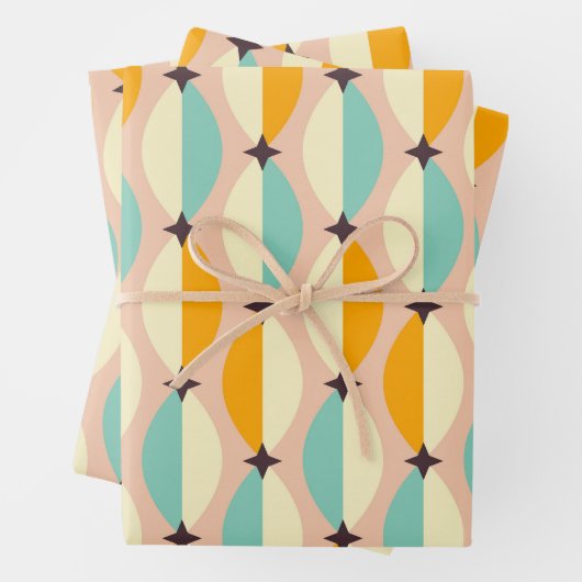 Symmetrical retro pattern with interlocking teal inpakpapier vel (In situ)