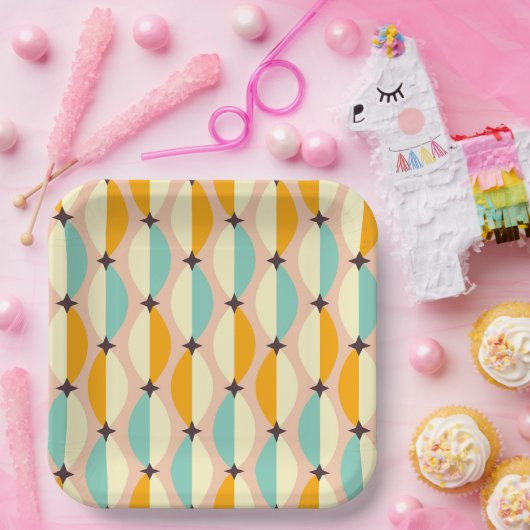 Symmetrical retro pattern with interlocking teal papieren bordje (Feest)