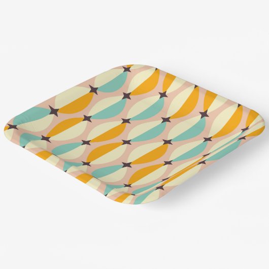 Symmetrical retro pattern with interlocking teal papieren bordje (Gebogen)