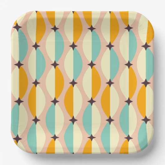 Symmetrical retro pattern with interlocking teal papieren bordje (Voorkant)