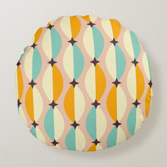 Symmetrical retro pattern with interlocking teal rond kussen (Voorkant)